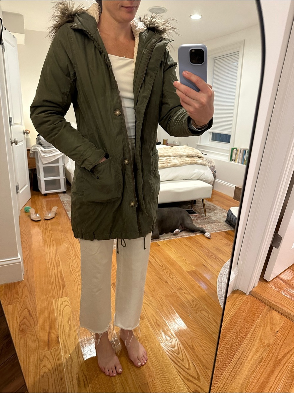 Olive Green Hooded Parka Jacket